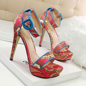 Ankle Wrap Ethnic Platform Stiletto Heel Sandals