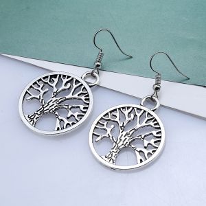 Silver Tree Of Life Circle Hook Earrings | RoseGal.com