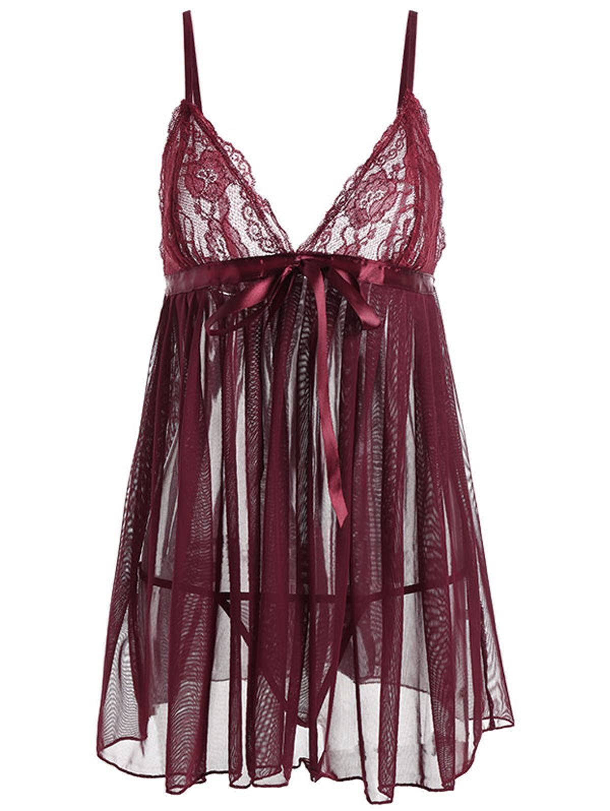 [22% OFF] Mesh Sheer Mini Intimate Slip Babydoll Dress | Rosegal