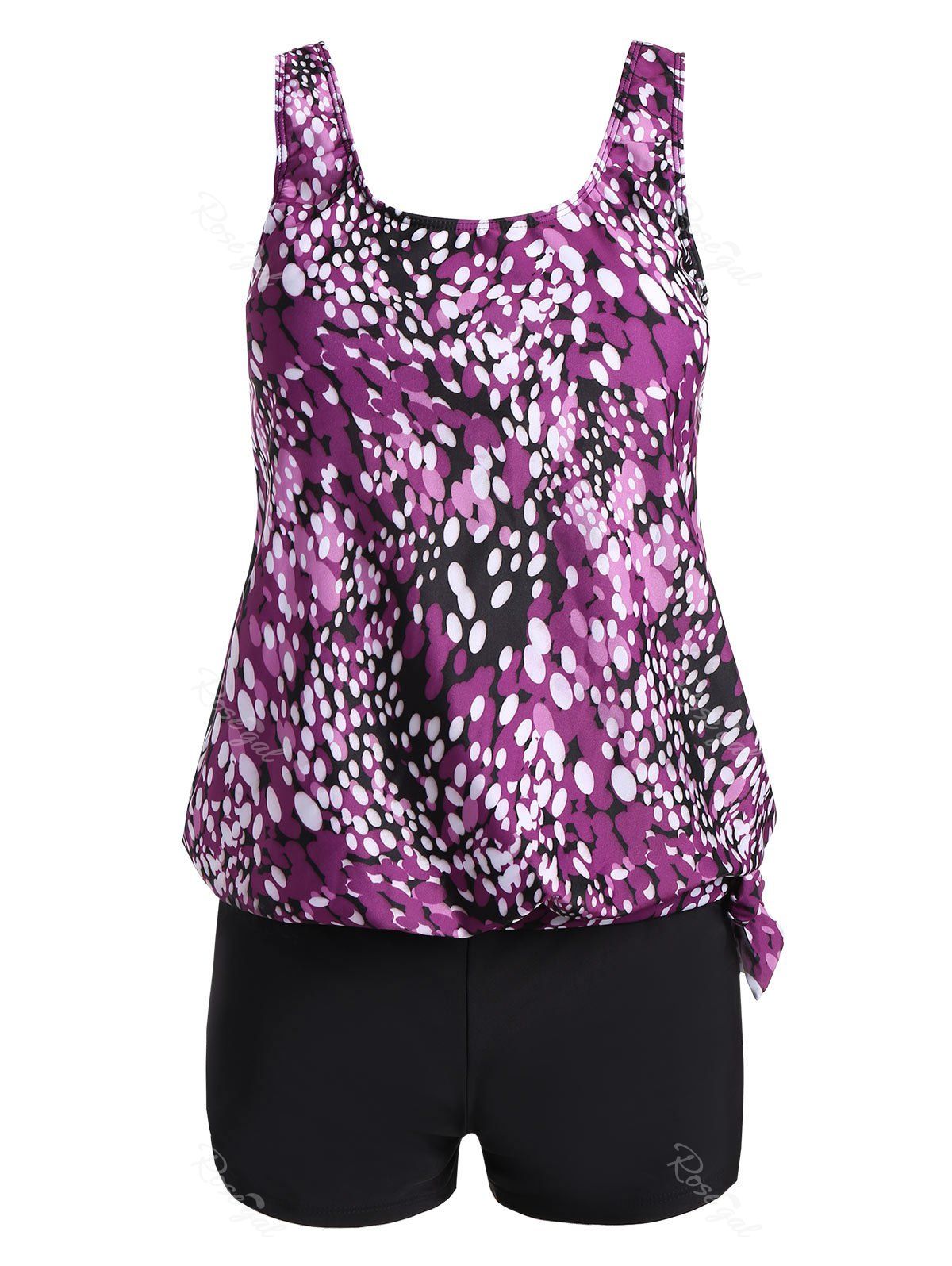 

Plus Size Blouson Print Tankini, Purple