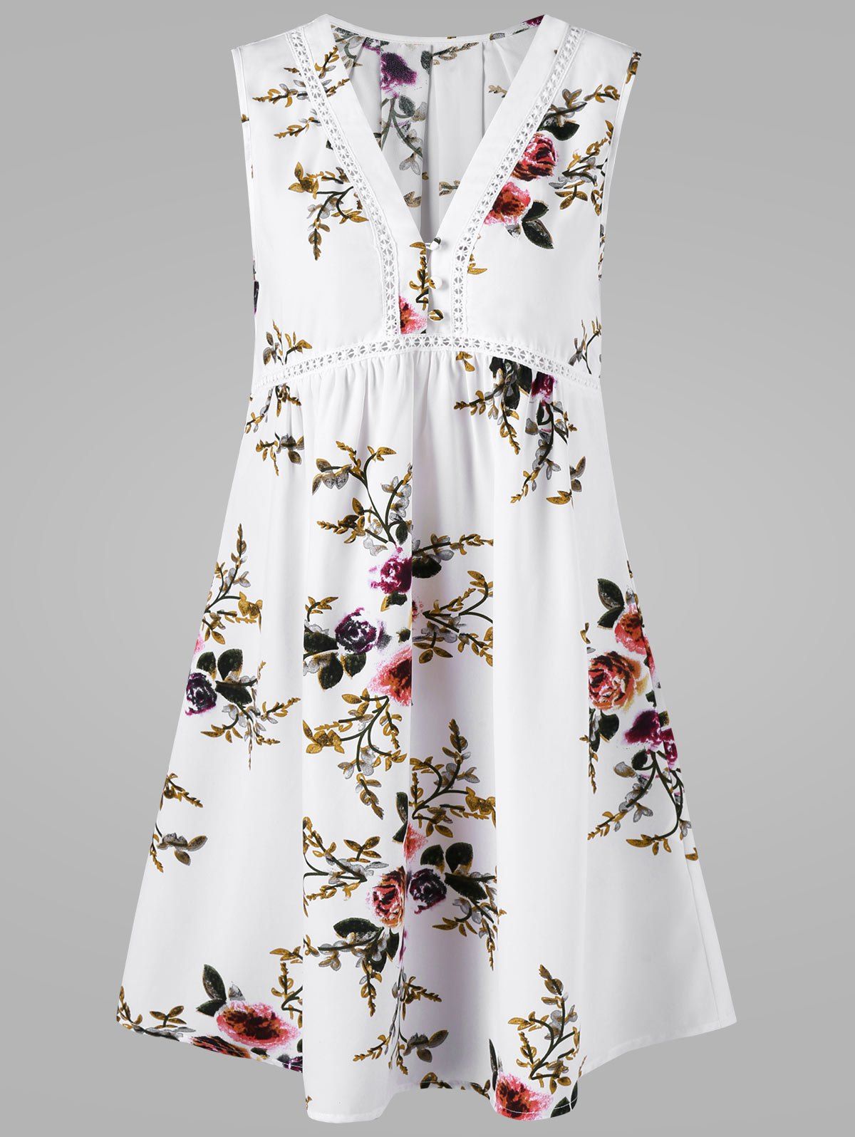 [79 Off] Sleeveless V Neck Floral Dress Rosegal