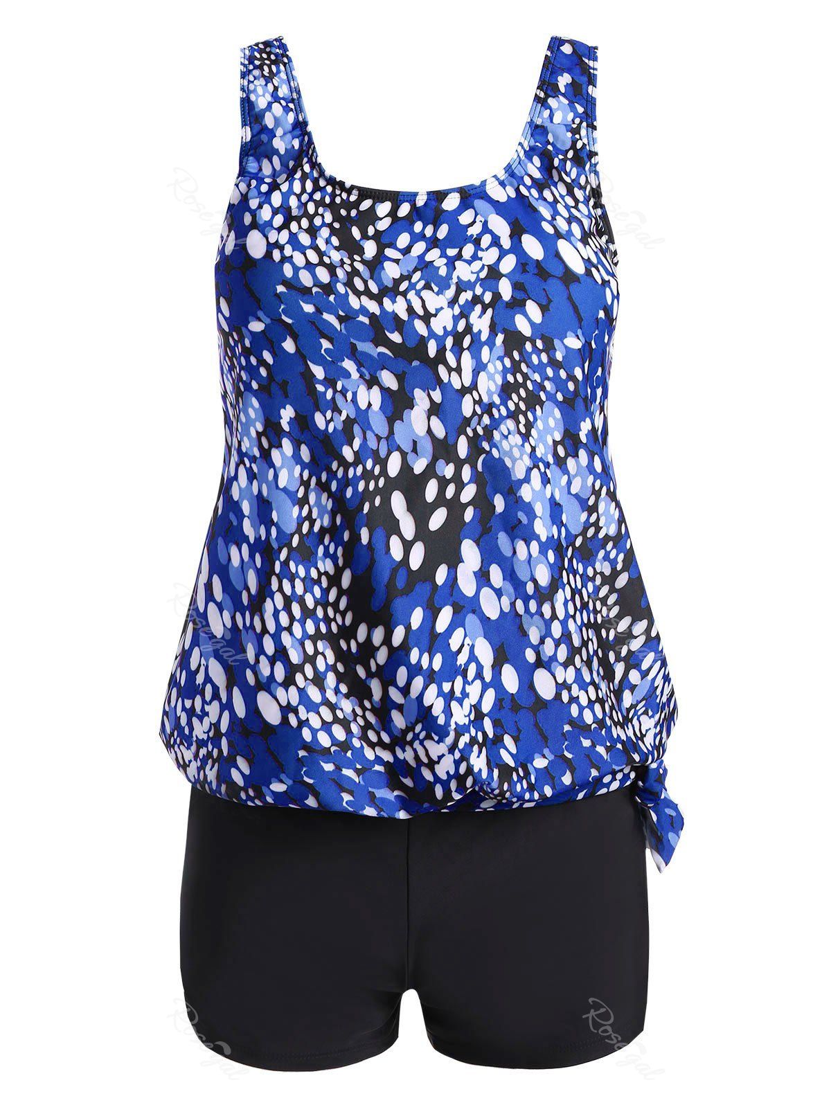

Plus Size Blouson Print Tankini, Blue