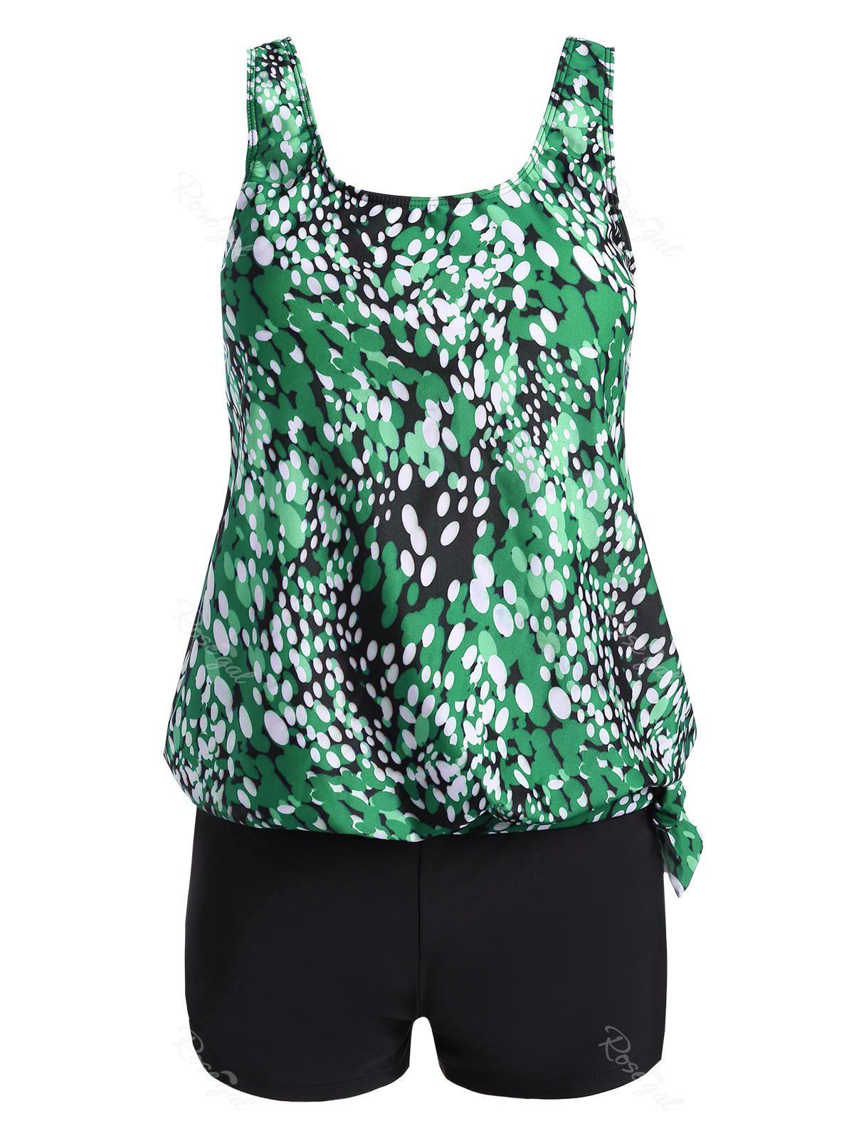 

Plus Size Blouson Print Tankini, Green