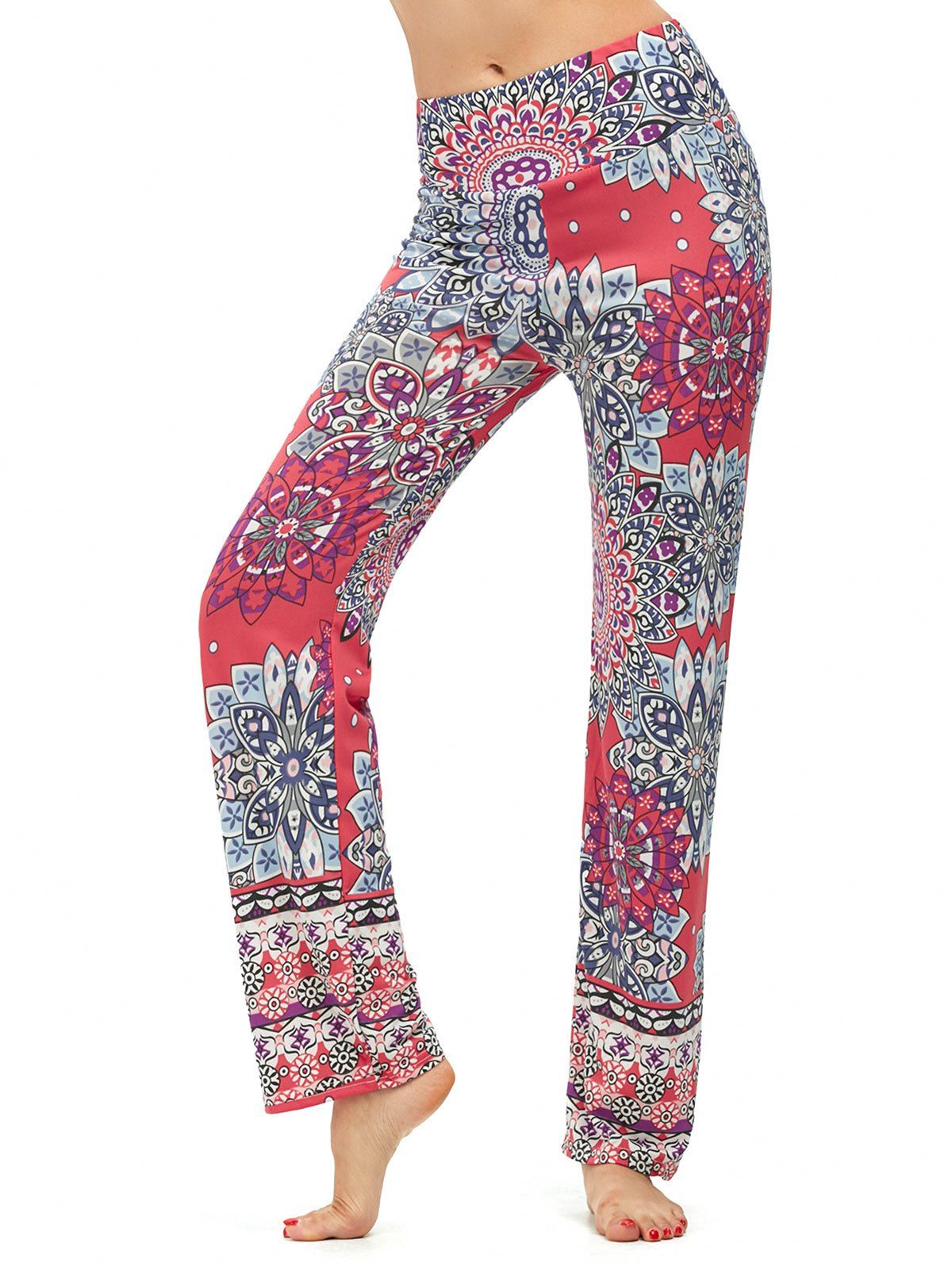 

Elastic High Waisted Print Boho Pants, Watermelon red