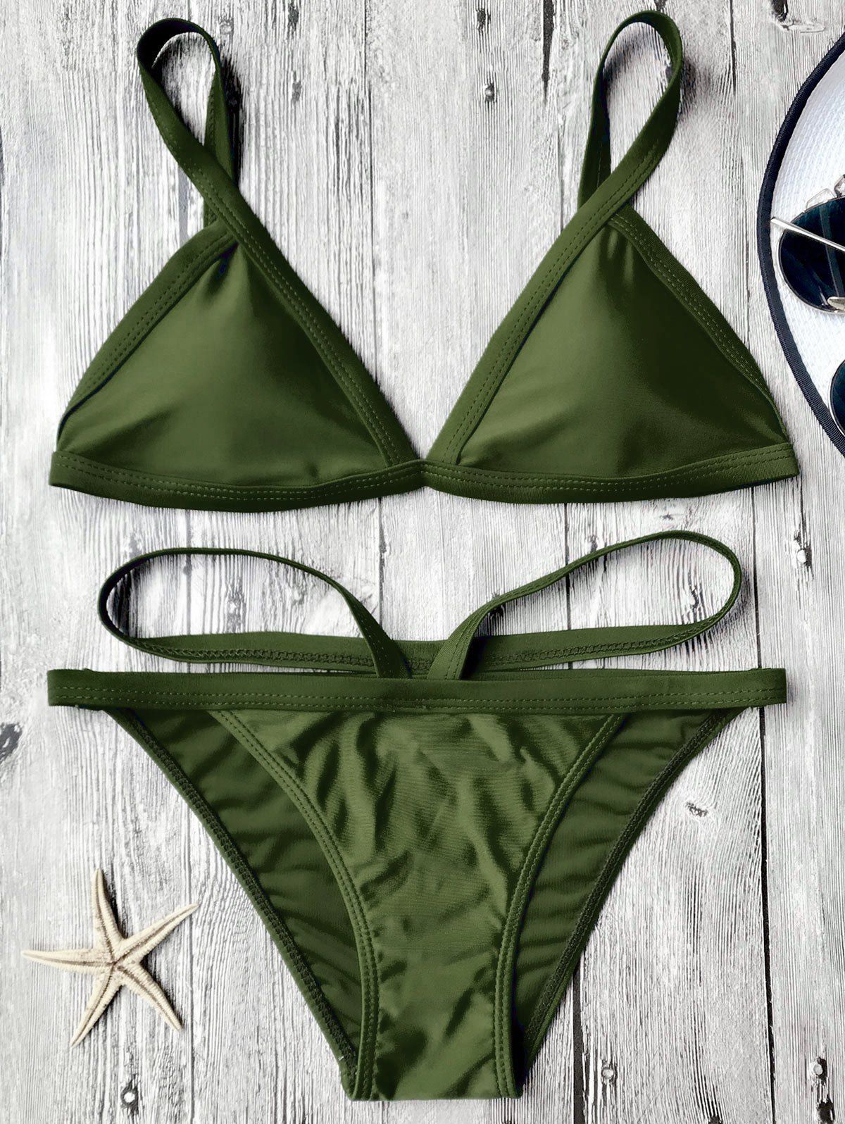

Padded V Strap Thong Bikini, Army green