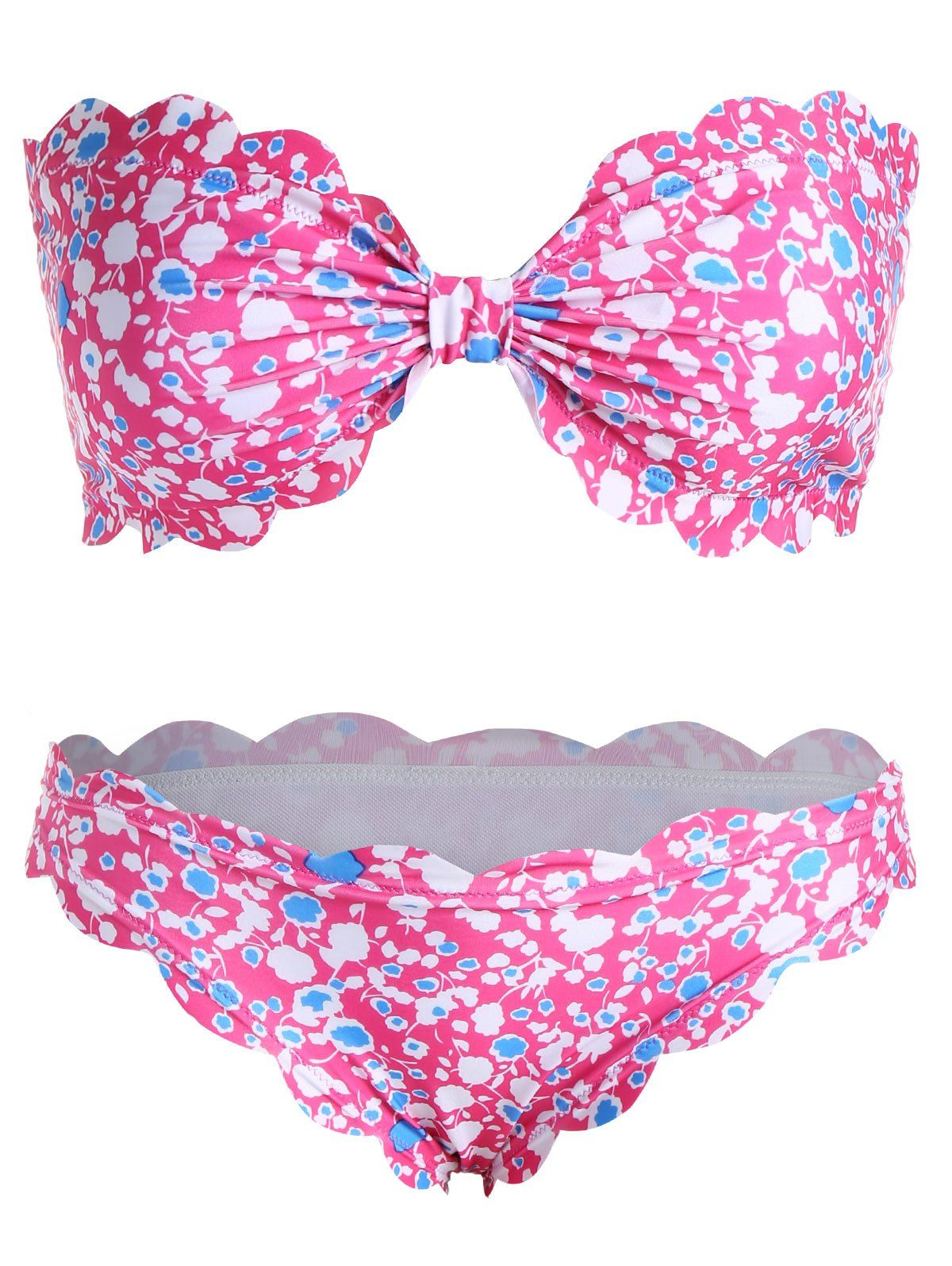 

Floral Padded Plus Size Ruched Bandeau Bikini, Rose red