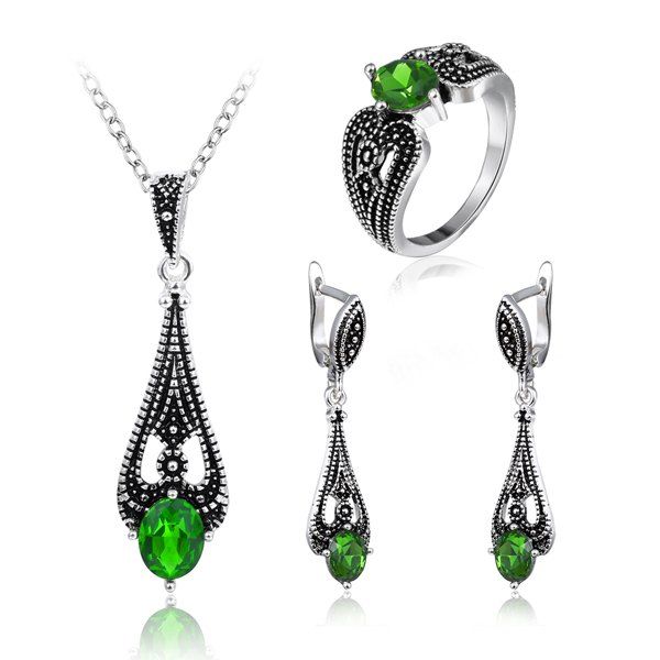 

Vintage Faux Emerald Teardrop Jewelry Set, Green