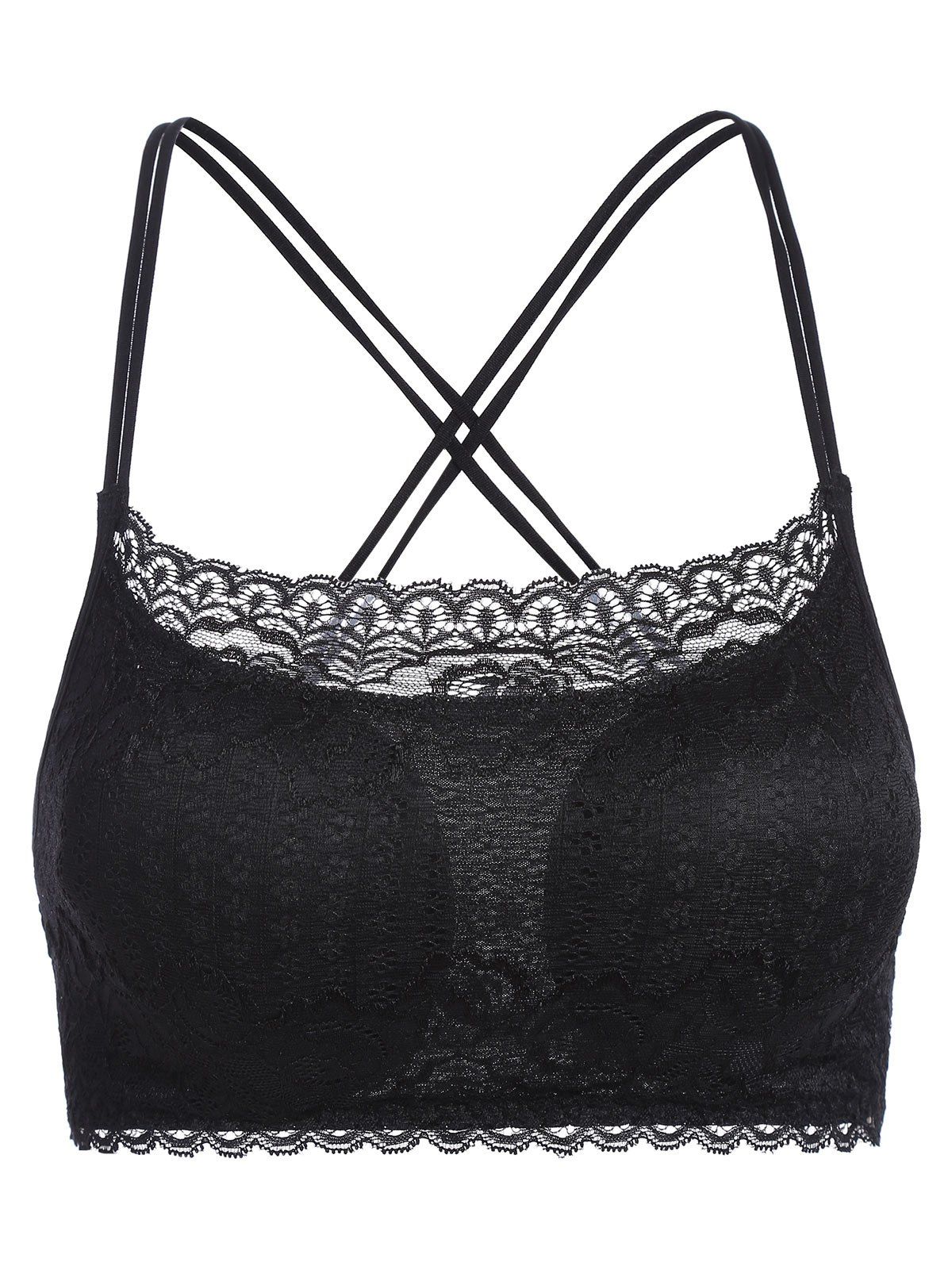 

Criss Cross Backless Lace Cami Crop Top, Black