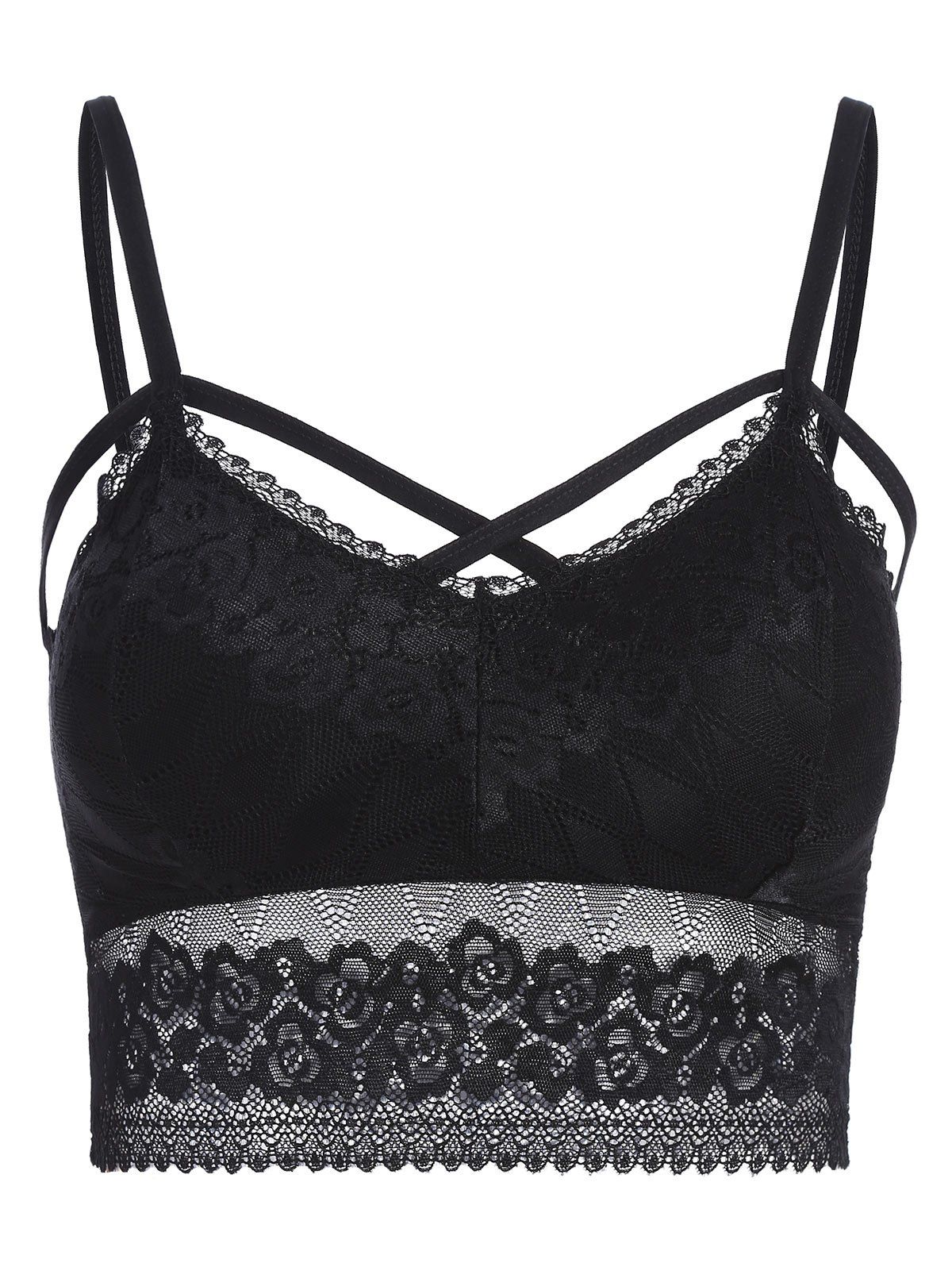 

Cross Front Padded Lace Crop Cami Top, Black