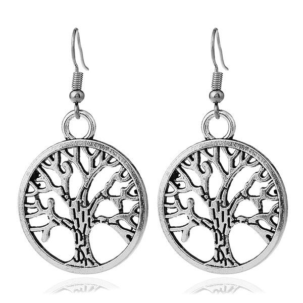 

Tree of Life Circle Hook Earrings, Silver