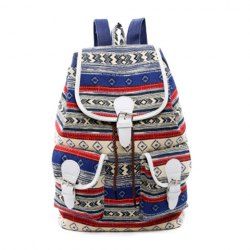 Tribal Print Buckles Canvas Backpack