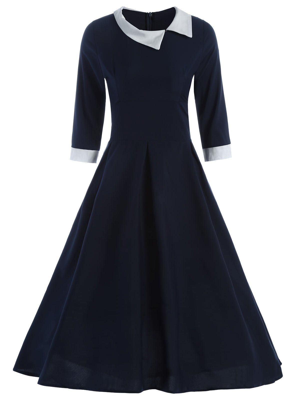 2018 Contrast Collar Tea Length Vintage Swing Dress In Cadetblue Xl ...