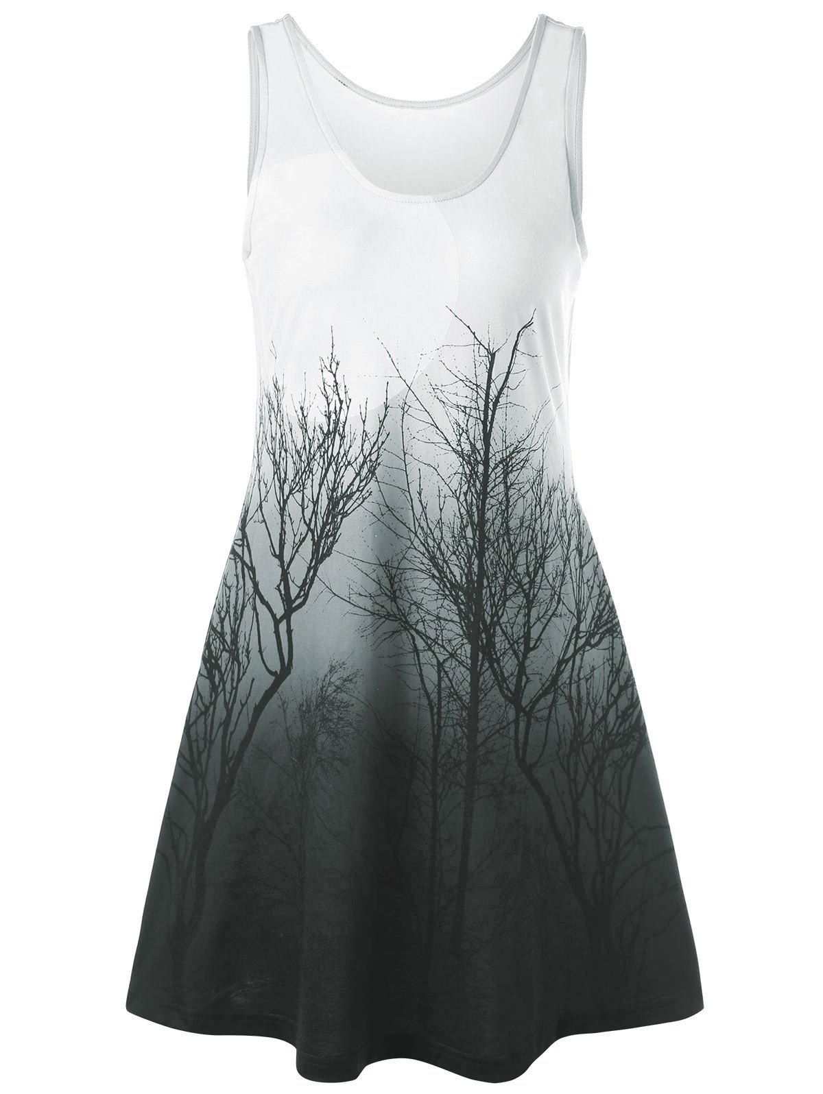 

Night Scene Tree Printed Mini Tank Dress, Green grey