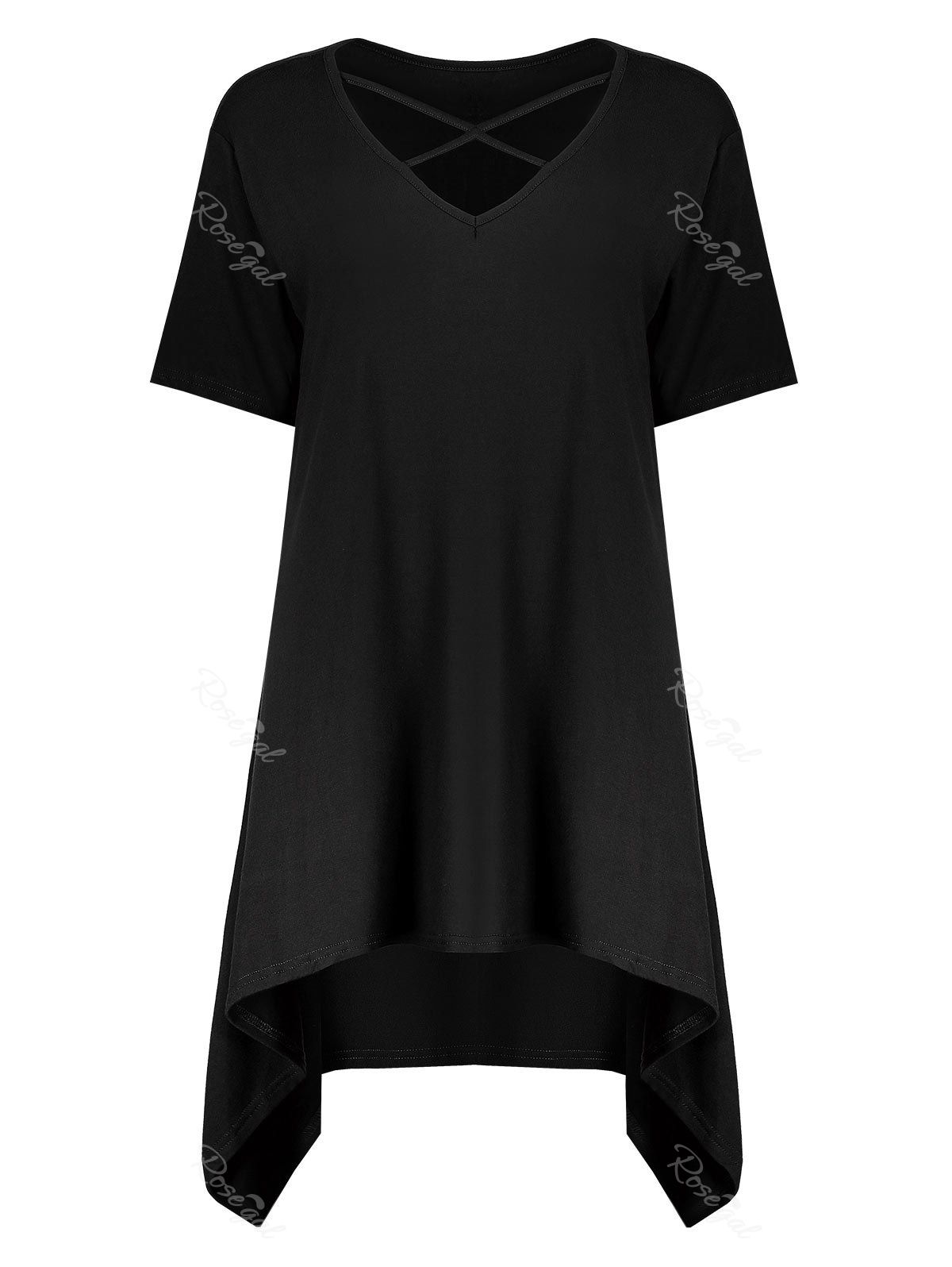 

Plus Size Criss Cross Long Swing Cutout T-Shirt, Black