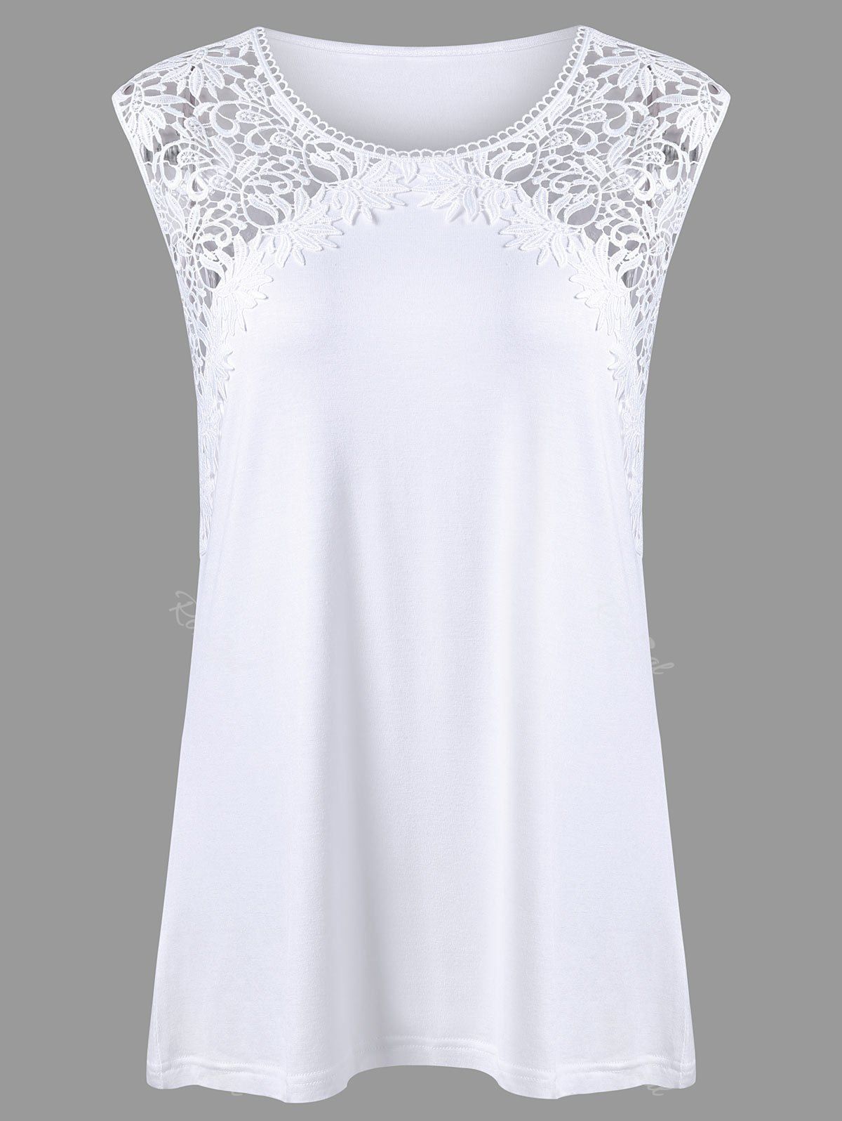 

Plus Size Lace Panel Longline Tank Top, White