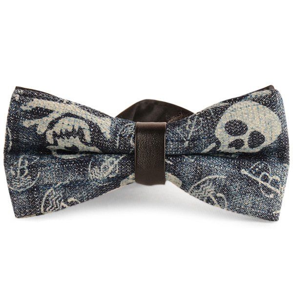 

Nostalgic Skull Printing Denim Layered Bow Tie, Cadetblue