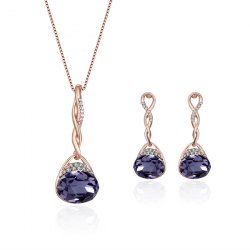 Faux Amethyst Rhinestone Oval Jewelry Set -  