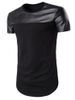 Curve Bottom PU Leather Panel Longline T-Shirt -  