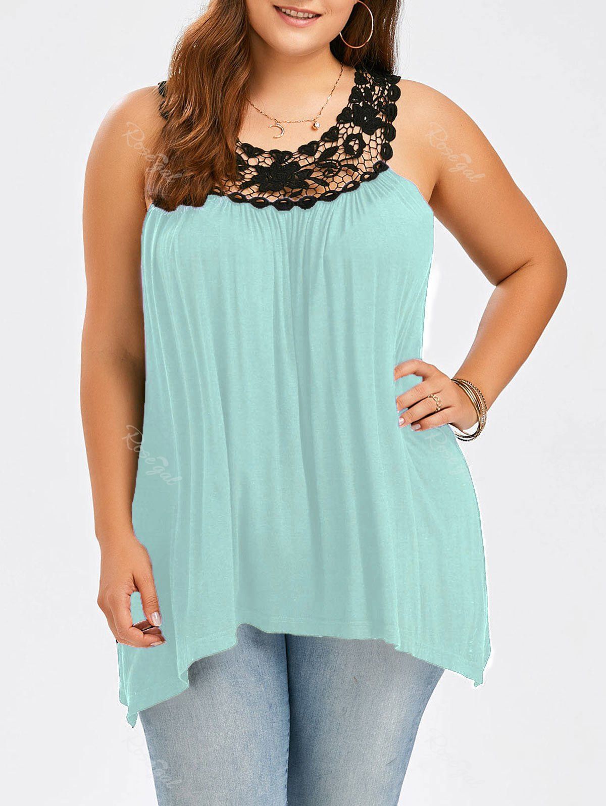 

Plus Size Lace Panel Tank Top, Light green