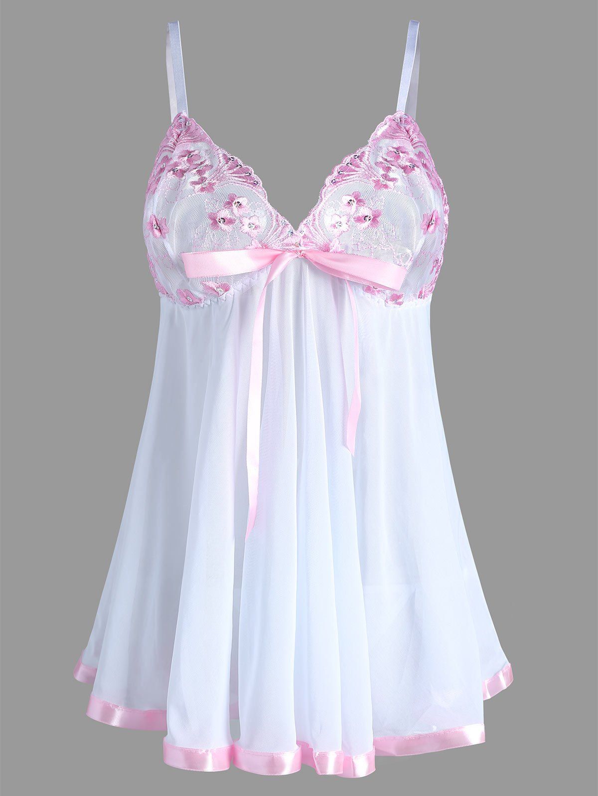 

Embroidered Plus Size Mesh Lingerie Bodydoll Slip Dress, White