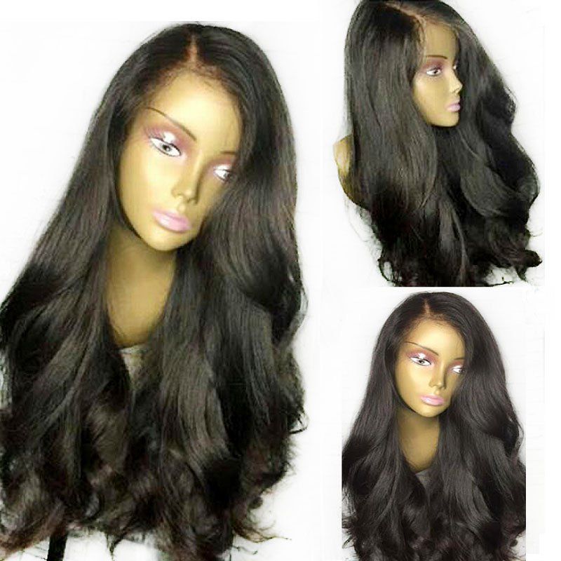 

Lace Front Thick Ultra Long Side Part Natural Straight Synthetic Wig, Black