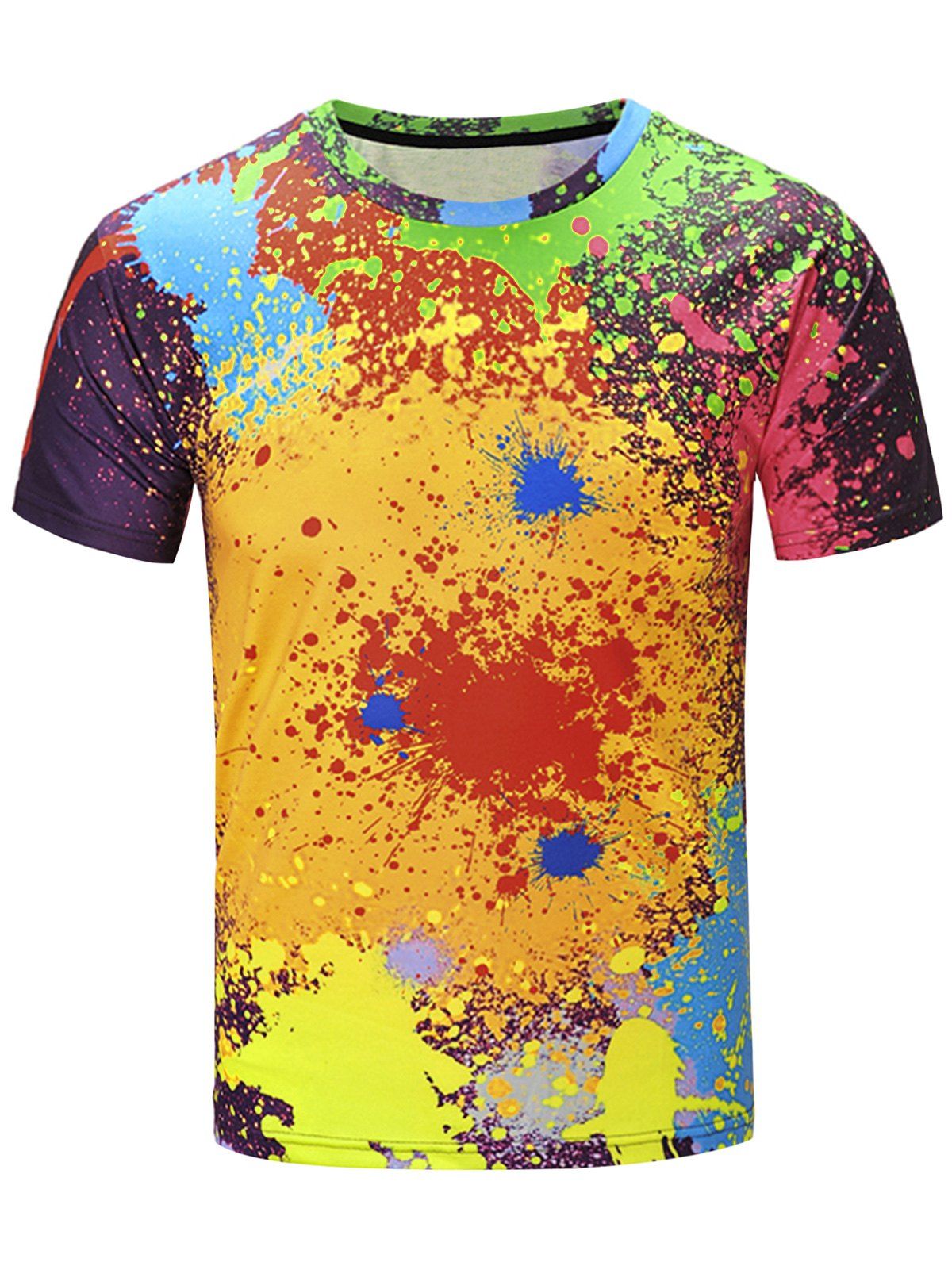 

Short Sleeve Color Block Splatter Paint Print T-Shirt, Colormix
