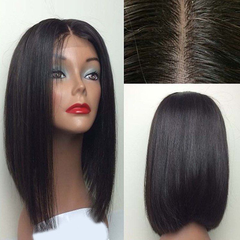 

Center Part Silky Straight Medium Bob Lace Front Synthetic Wig, Black