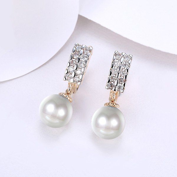 

Faux Pearl Rhinestone Drop Hoop Earrings, Golden