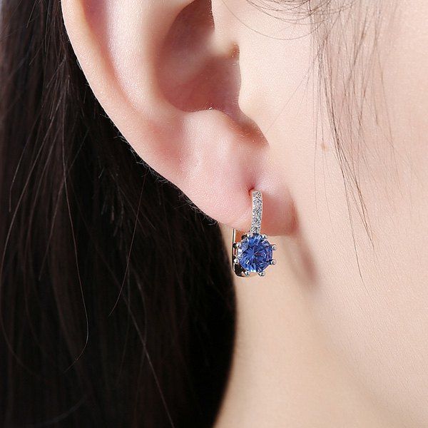 

Rhinestoned Gold Plated Earrings, Blue