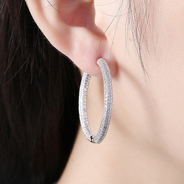 

Rhinestoned Metal Circle Hoop Earrings, Silver