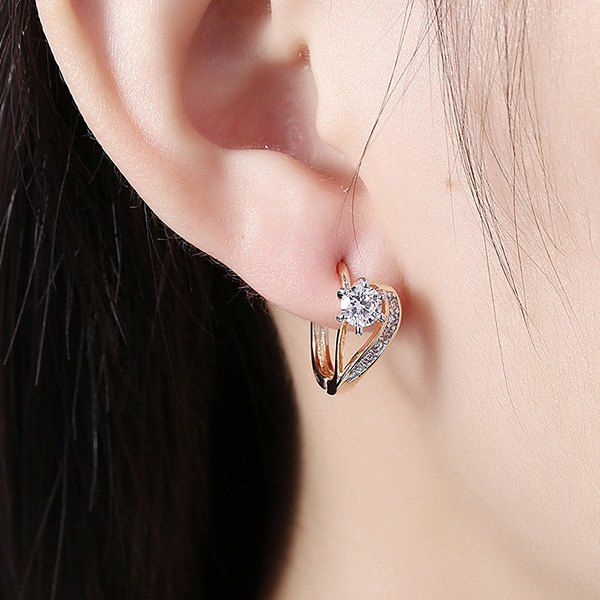 

Rhinestone Alloy Heart Hoop Earrings, Golden