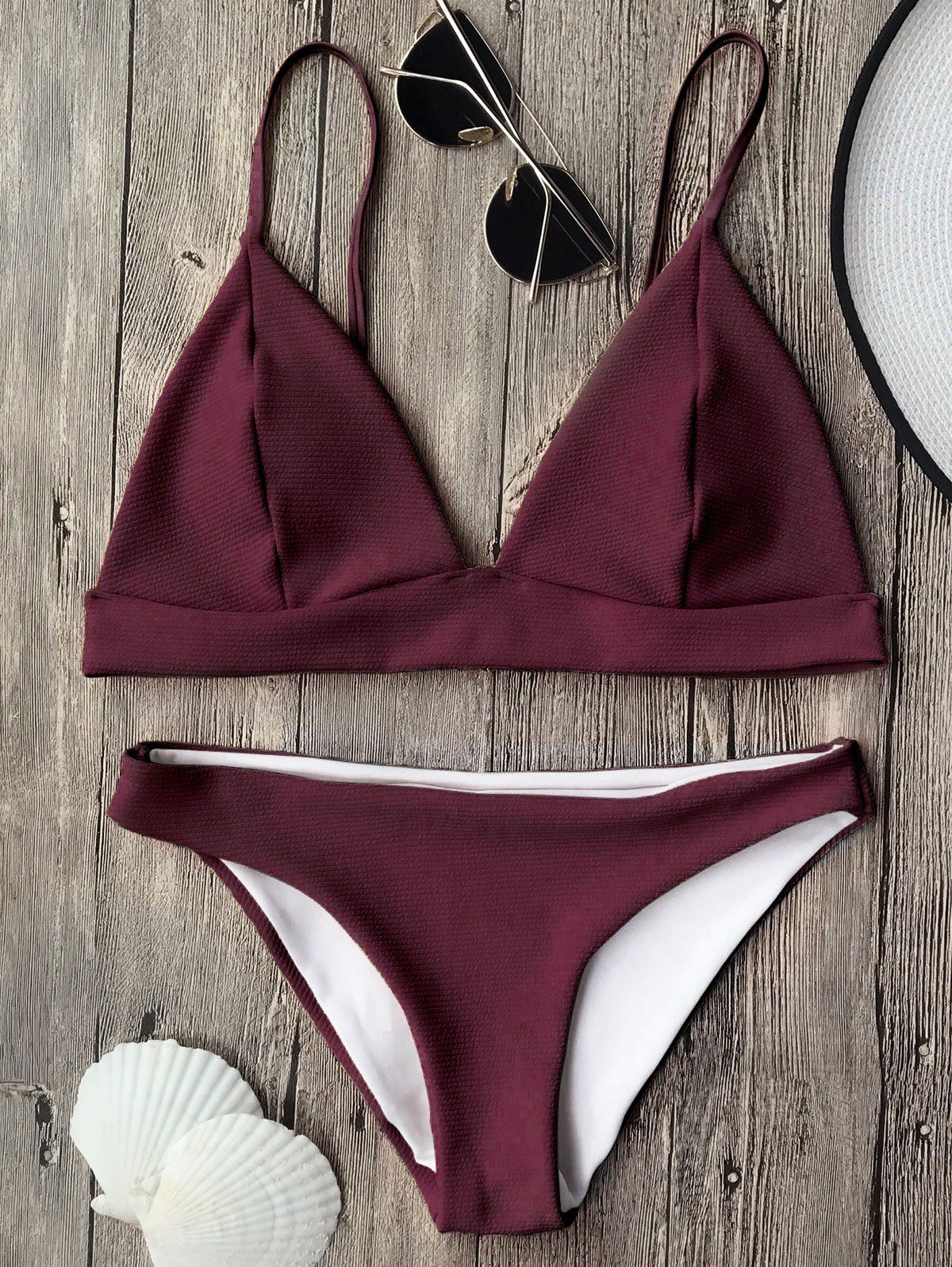 

Cami Plunge Bikini Top and Bottoms, Burgundy