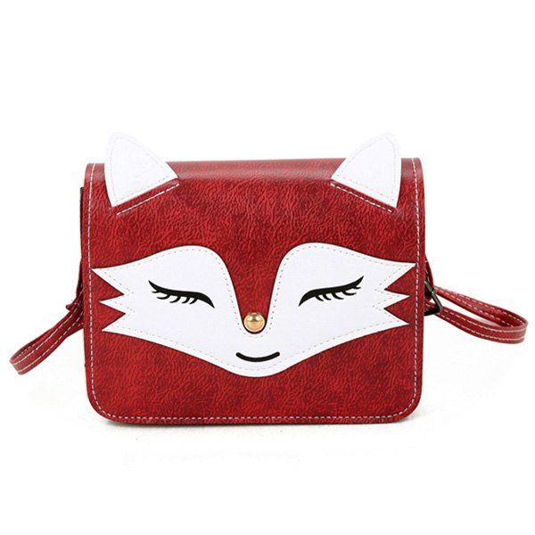 

PU Leather Fox Pattern Crossbody Bag, Red