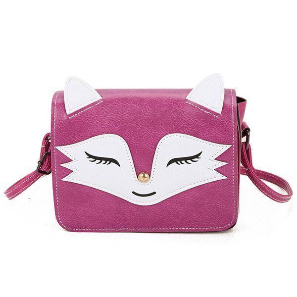 

PU Leather Fox Pattern Crossbody Bag, Rose red