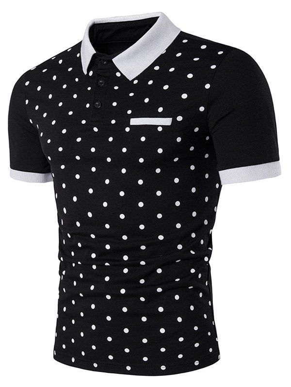 

Polka Dot Print Edging Short Sleeve T-Shirt, Black