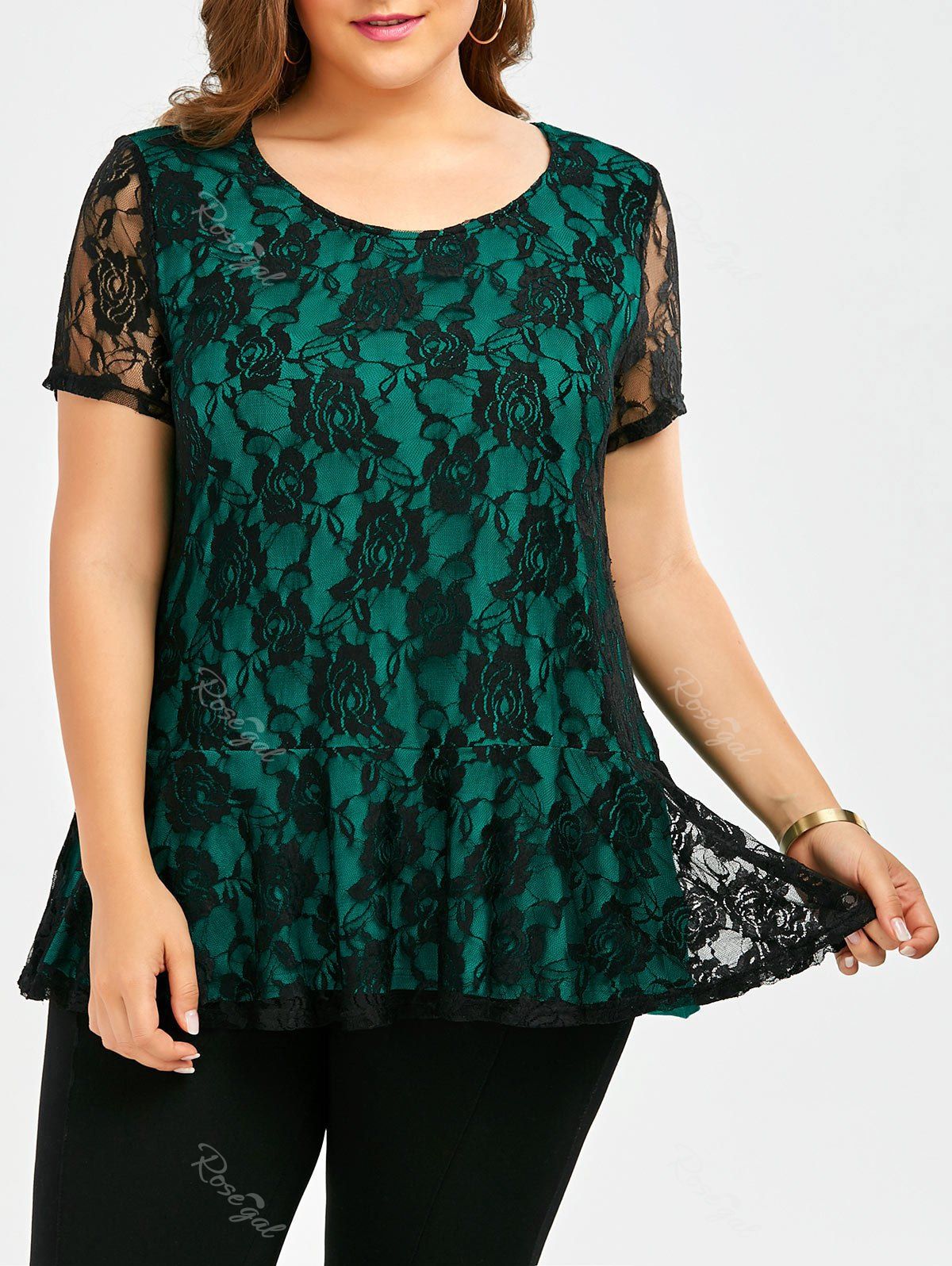 [42% OFF] Floral Lace Plus Size Top | Rosegal