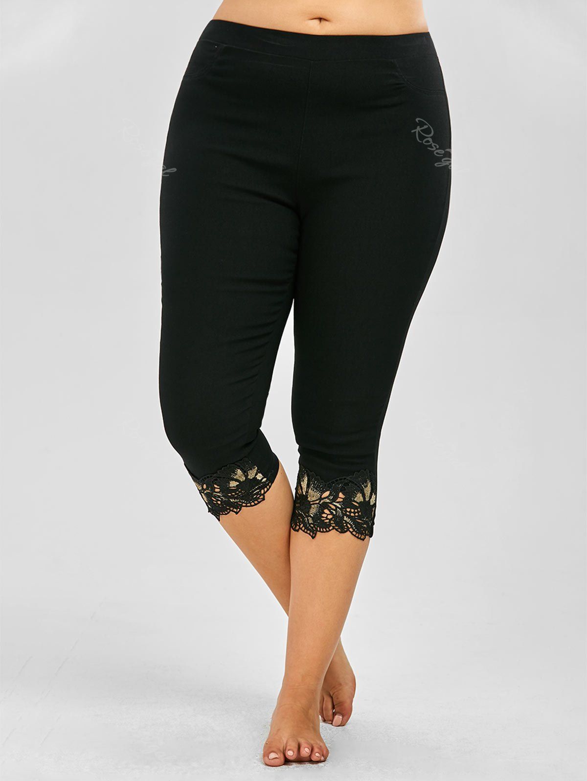 [30% OFF] Plus Size Lace Trim Crop Pants | Rosegal