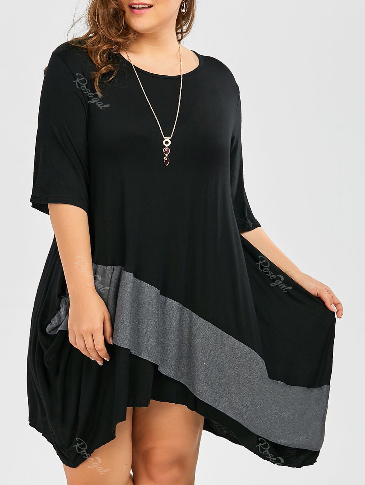 

Plus Size Dolman Sleeve Color Block Tunic Baggy Dress, Black