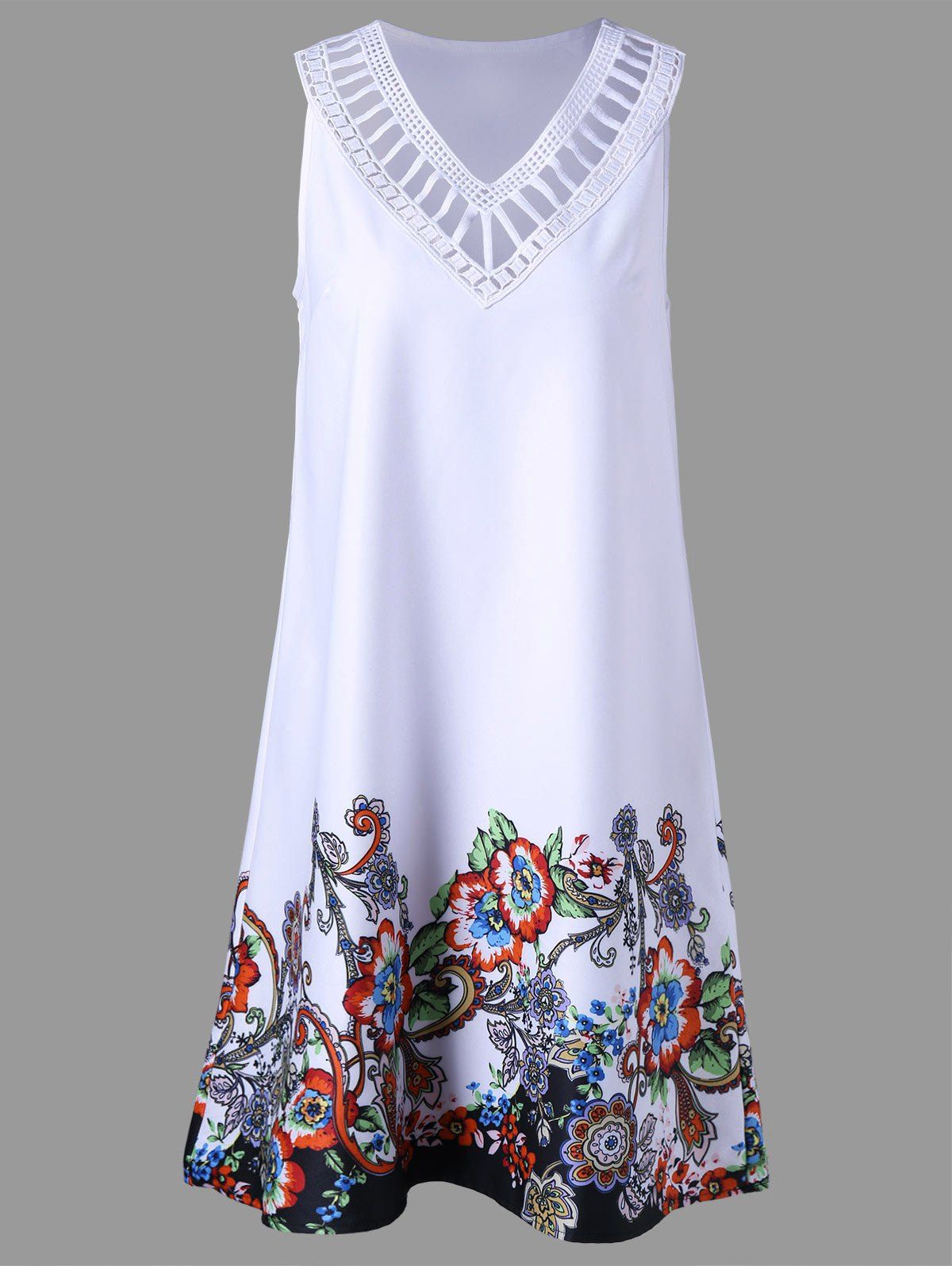 

Floral Sleeveless Ladder Detail Dress, White