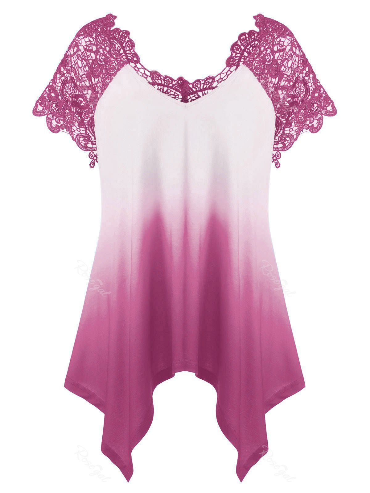 2019 plus size asymmetrical lace panel t shirt