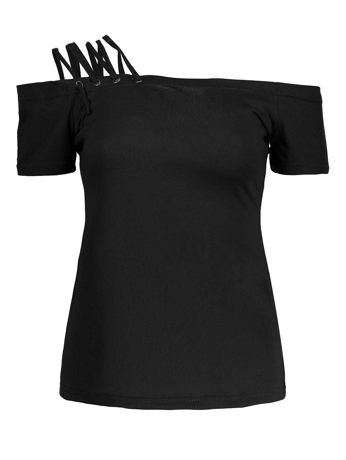 Black Xl Short Sleeve Lace Up Tee | RoseGal.com