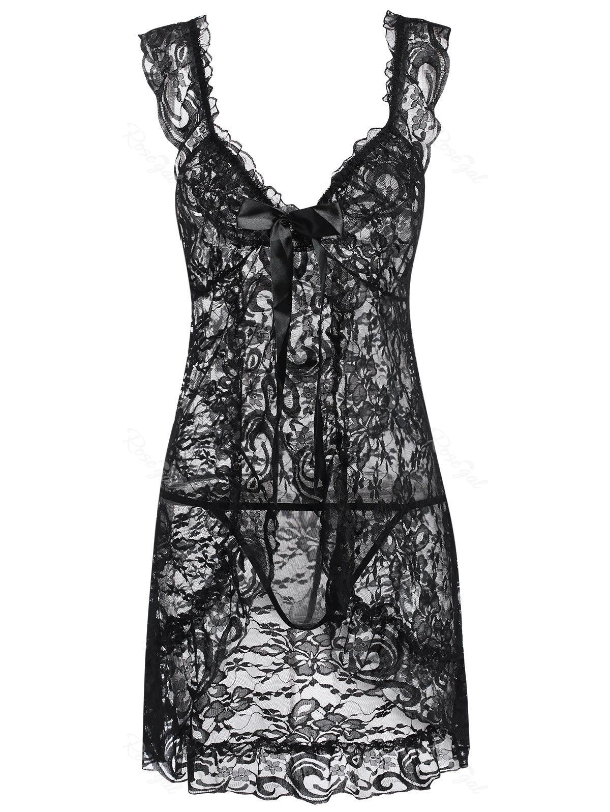 Store Plus Size Lace Cami Slit Lingerie Dress  