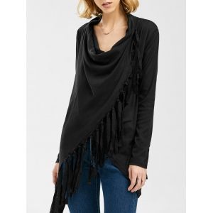 

Tassel Asymmetric Long Sleeve Top, Black