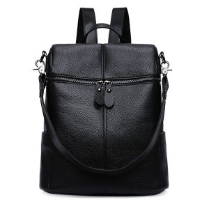 Black Front Zips Pu Leather Backpack Set | RoseGal.com