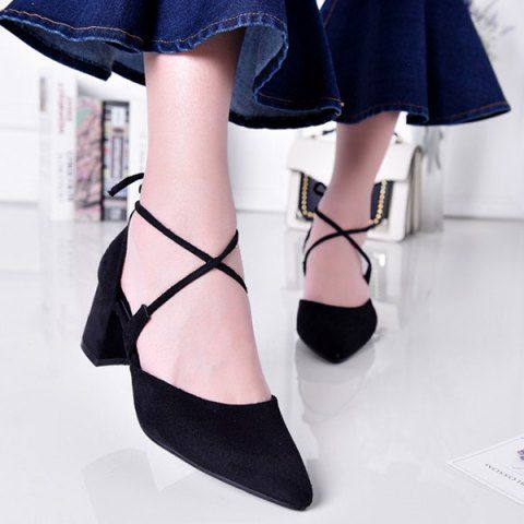 tie up block heels black