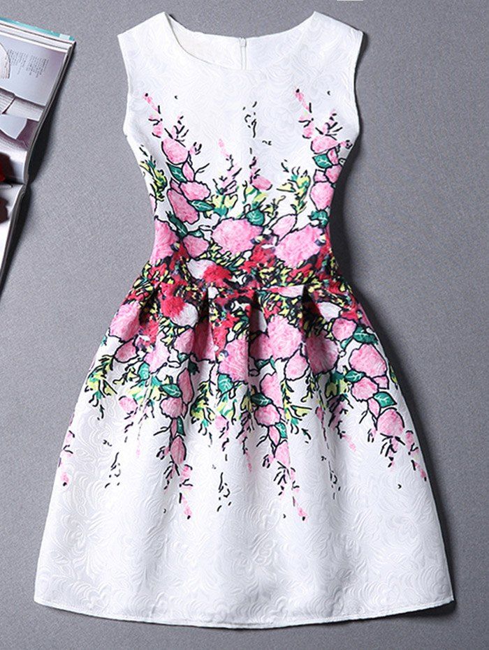 [37% OFF] Floral Print A Line Mini Sleeveless Dress | Rosegal
