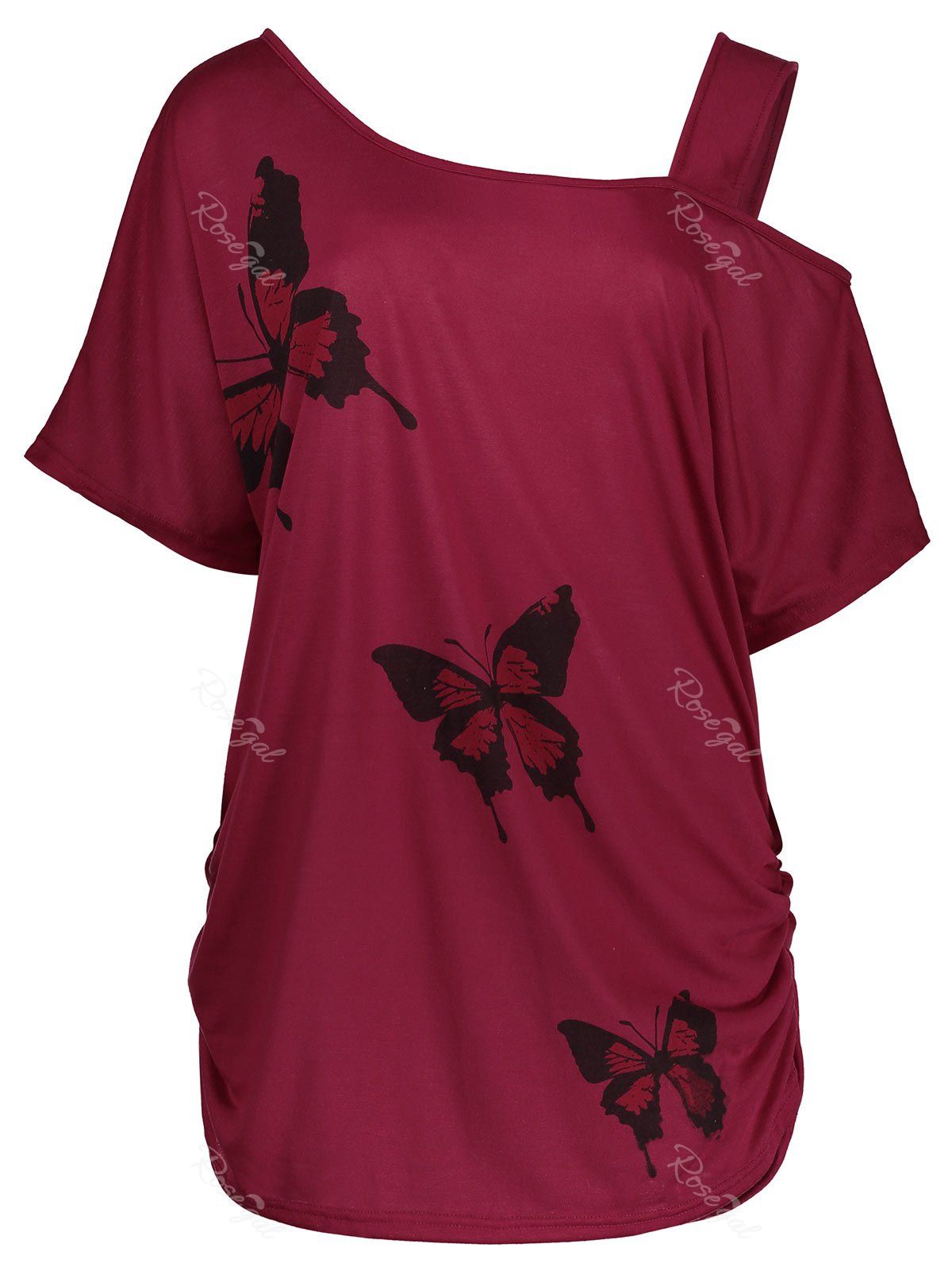 

Cold Shoulder Butterfly Print Plus Size Top, Deep red