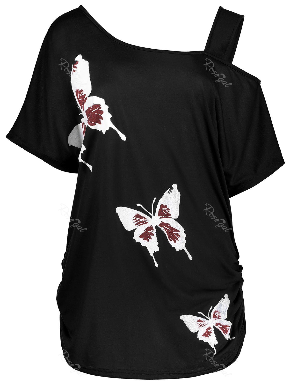 

Cold Shoulder Butterfly Print Plus Size Top, Black