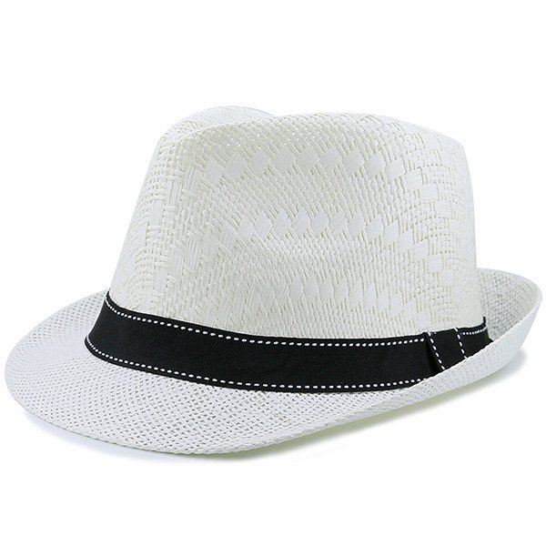 

Sunproof Ribbon Splicing Woven Straw Hat, White