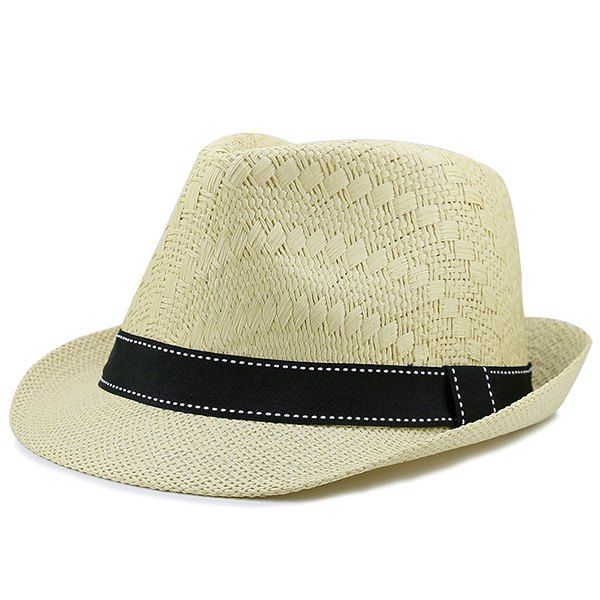 

Sunproof Ribbon Splicing Woven Straw Hat, Light khaki